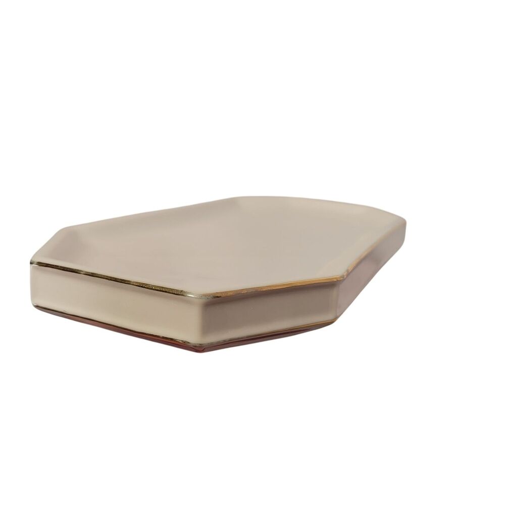 Kassatex St. Honore Rectangular Porcelain Tray With Gold Trim Bath Accessories - Picture 5 of 11